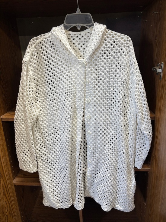 Jackets & Blazers - White Open Knit Button-Front Cardigan with Hood